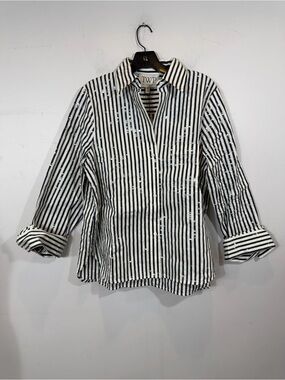 TWP “Next Morning” Indigo White Sequin Stripe Button Down Shirt XS/S